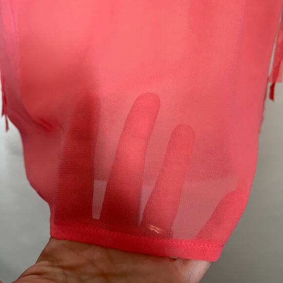 MAAC London Sheer Fringe Womens Top Sz L Y2K Festival Boho Coral Macrame Western - Picture 8 of 14